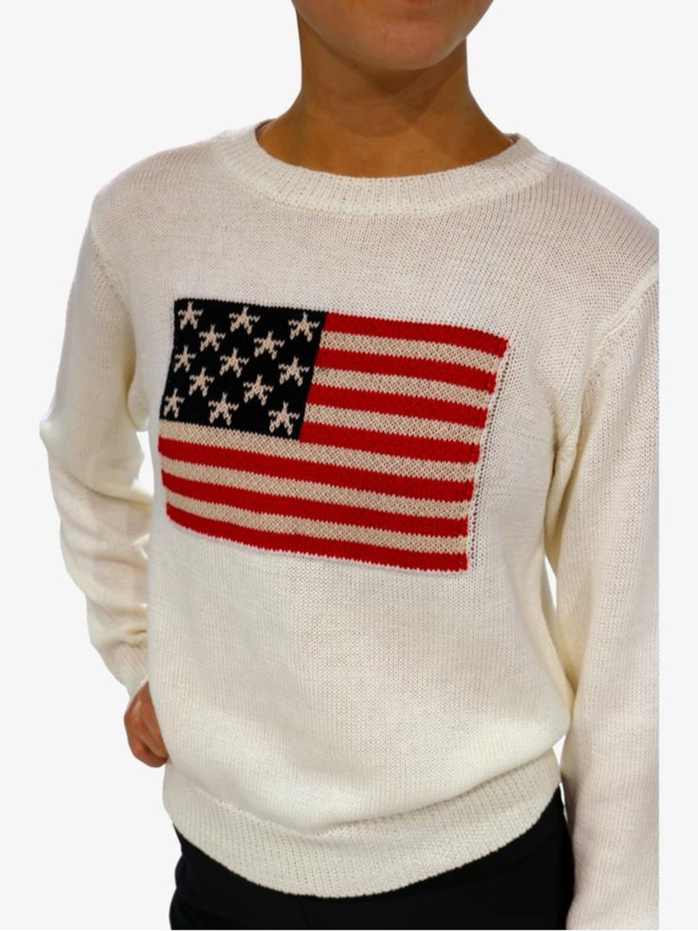 Le Lis Cream Crewneck Knit Sweater Preppy USA American Flag Motif Americana XS